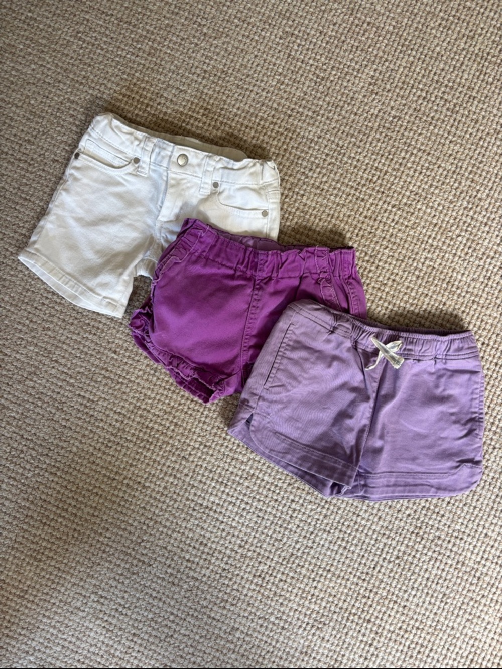 Lot of 3 pairs of girls shorts from J. Crew and Joe’s, purple and white, size 5